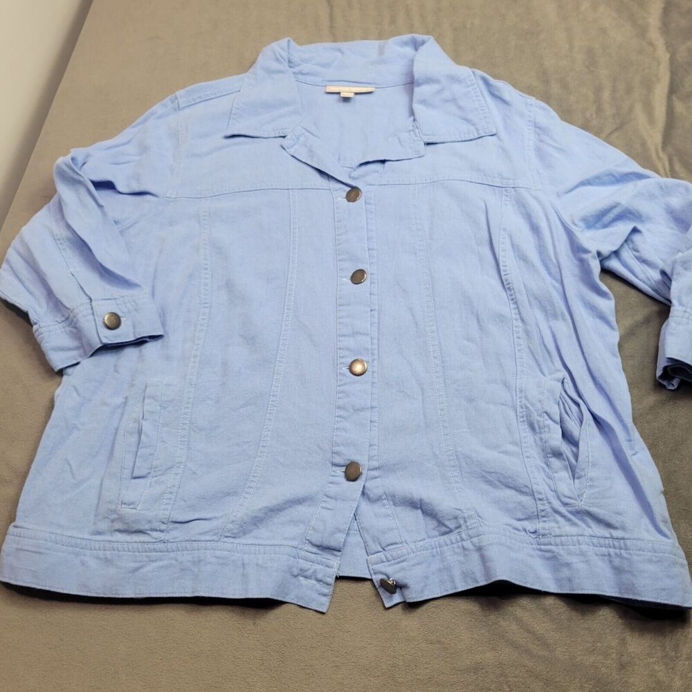 Woman Within Light Blue Linen Blend Jacket With Snap Buttons & Pockets Size 18W
